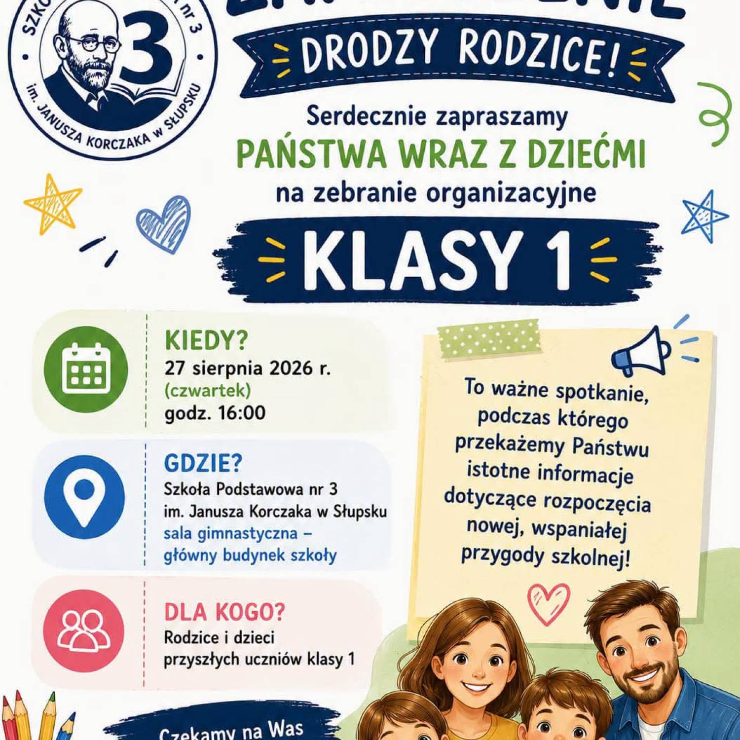 ZAPROSZENIE DLA RODZICÓW KLAS PIERWSZYCH
